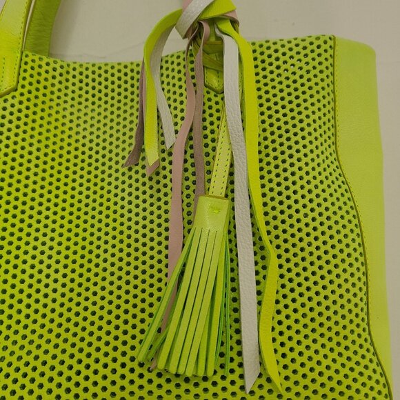 Suarez New York Tote Bag Perforated Made In Italy Blush Green Yellow - Picture 5 of 9